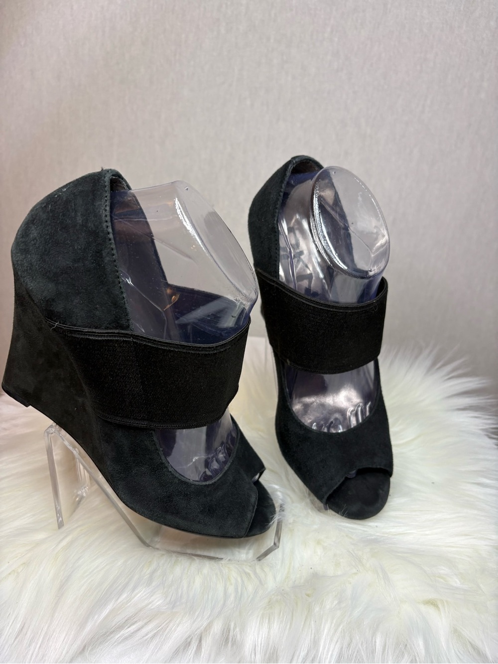 DKNY Black Peep-Toe Mary Jane Block Heels